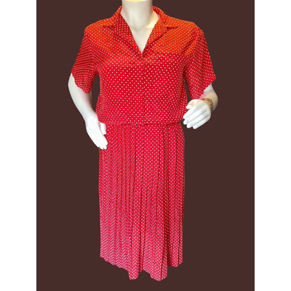 Vintage 70's Liz Roberts Inc Red White Polka Dot dress Sz 16